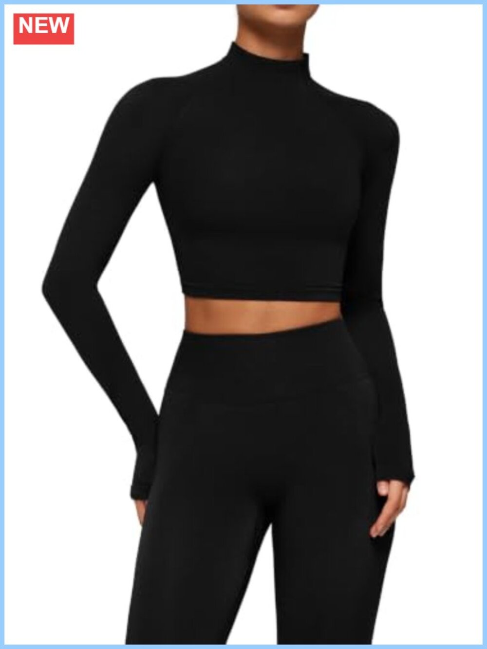 Women's 2 Piece Workout Set Mock Neck Crop Top Seamless Leggings High Stretch